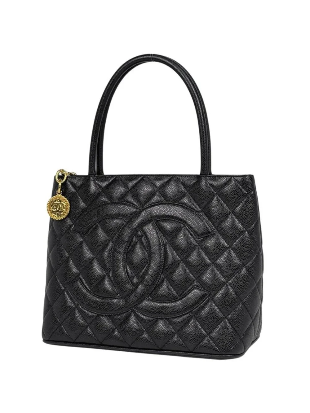 Chanel Reissue Tote Handbag CC Logo Caviar Leather Black